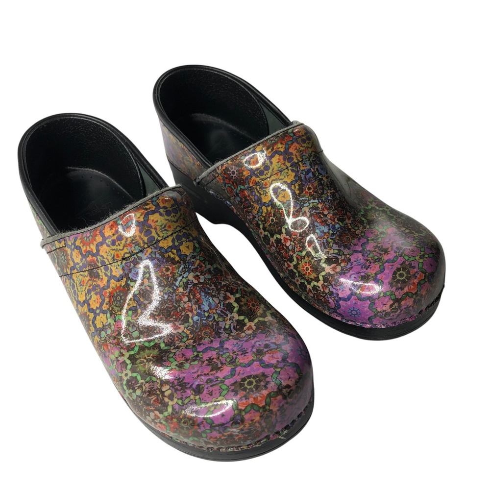 Dansko Professional Shoes Womens Size 40 Multicolor Floral Patent Leather‎ Clogs